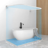 Misounda Shower Curtain Rail U/L Shaped 75x(150-190) x75 cm - Curved Bath Curtain Rod for Bathtubs - Without Ceiling Bracket - Includes 24 Rings Adjustable - White