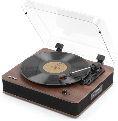 Retrospiler Record Player, Bluetooth Input & Output Turntable with Built-in Speakers, FM Radio, Vinyl-MP3 Recording, USB & SD Playback, LED Screen, Walnut...