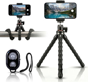 KobraTech Mobile Phone Tripod Stand - TriFlex Mini iPhone Tripod - Flexible Tripod for iPhone + Bluetooth Remote Shutter