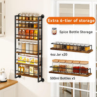 6-Tier Wall-Mounted Spice Rack Door Organizer with Shelves Brown