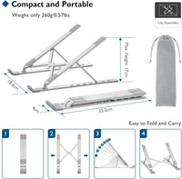 BONTEC Portable Laptop Stands for 10-17.3 inch Laptops Tablet, 7 Levels Height Adjustment Aluminum Laptop Computer Riser, Ventilated Cooling Desktop Laptop Holder Supports up to 20KG