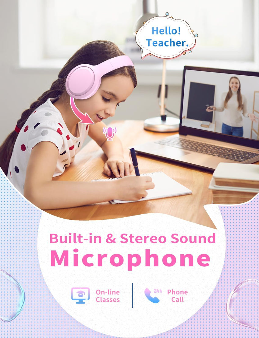 Xunpuls Kids Bluetooth Headphones,Foldable On Ear Wireless Headphone,Stereo Sound with MIC,10H Playtime,Bluetooth 5.3,Kids Wireless Headphones Over Ear for Kid Adult School Online Class (Pink)