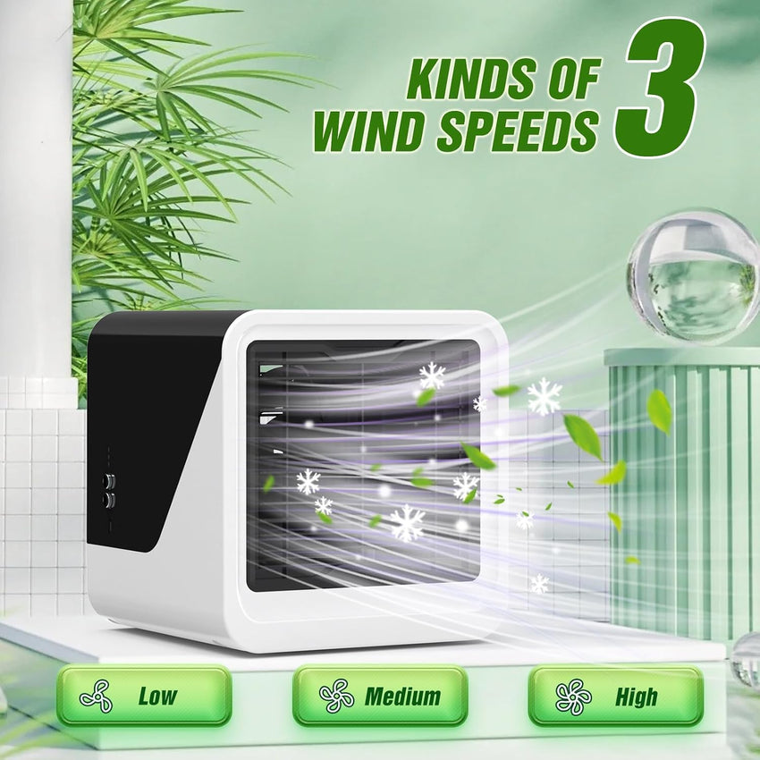 Portable Evaporative Air Cooler Fan 3 Speeds Replaceable Filter Humidifier 7-LED