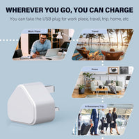 USB Plug UK Charger Adaptor - 2.1A 5V Dual Port Plug for iphone 16 15 14 13 12 11 XS Max XR X 8 7 6 6S Plus SE Galaxy Cell Phone 4 Pack 3pin Wall Power Adapter Mains Double Charging Socket