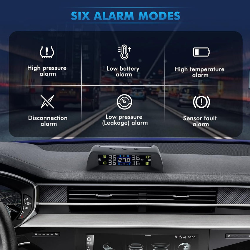 KAOLALI TPMS Tire Pressure Monitoring System with Solar & USB Charger â 4 Sensors