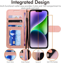 TECHGEAR iPhone 14 Leather Wallet Case, Flip Protective Case Cover with Wallet Card Holder, Stand & Wrist Strap - Rose Gold PU Leather with Magnetic Closure for iPhone 14 6.1"
