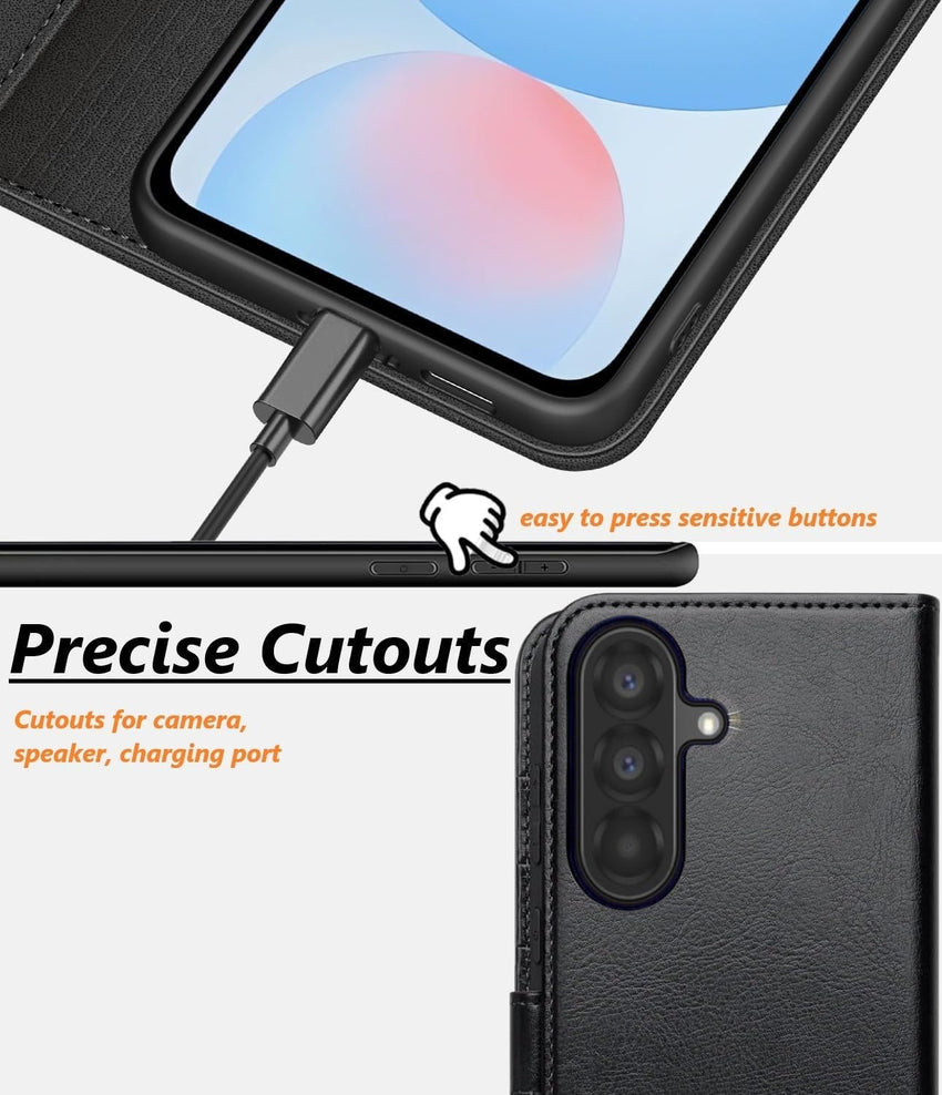 NWNK13 For Samsung A26 / A17 Case with Card Slots Magnetic Closure Kickstand Shockproof Protective Phone Case Compatible for Samsung Galaxy A17/A26 Black