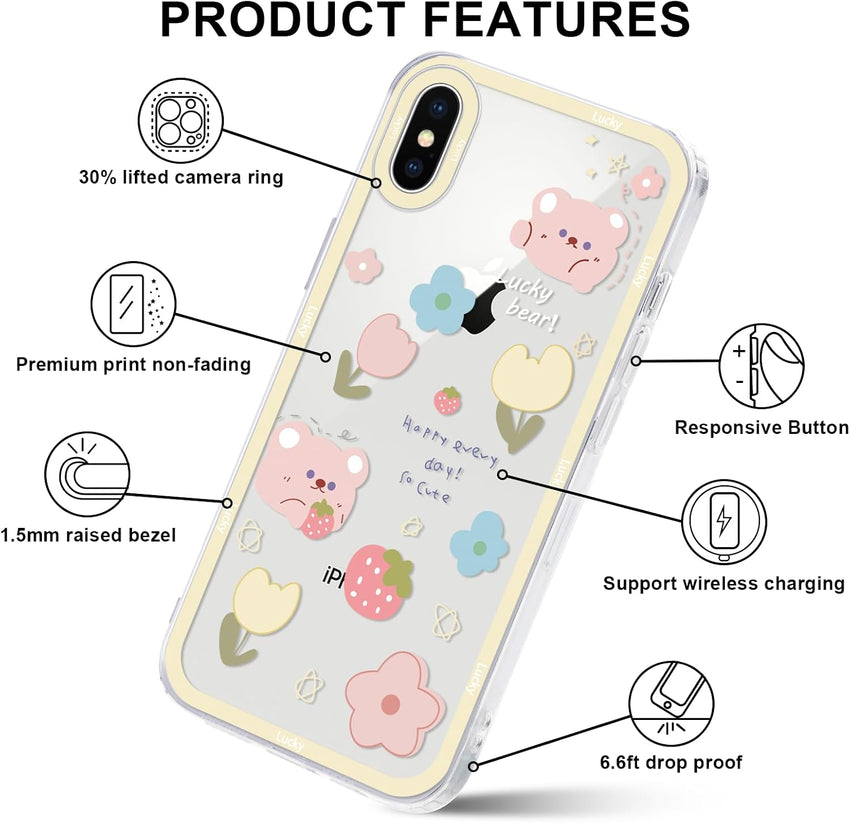 Yoedge 2 Pack Set Suitable for iPhone XS Max Transparent 6,5", Phone Case With Cute Bear Cute Fun Aesthetic Pattern Cover, Soft Glass Silicone Shockproof Protective, for iPhone XS Max