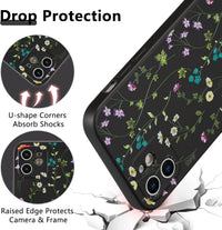 RALEAVO Floral Case for iPhone 12 Silicone Cute Cover for Women,Black