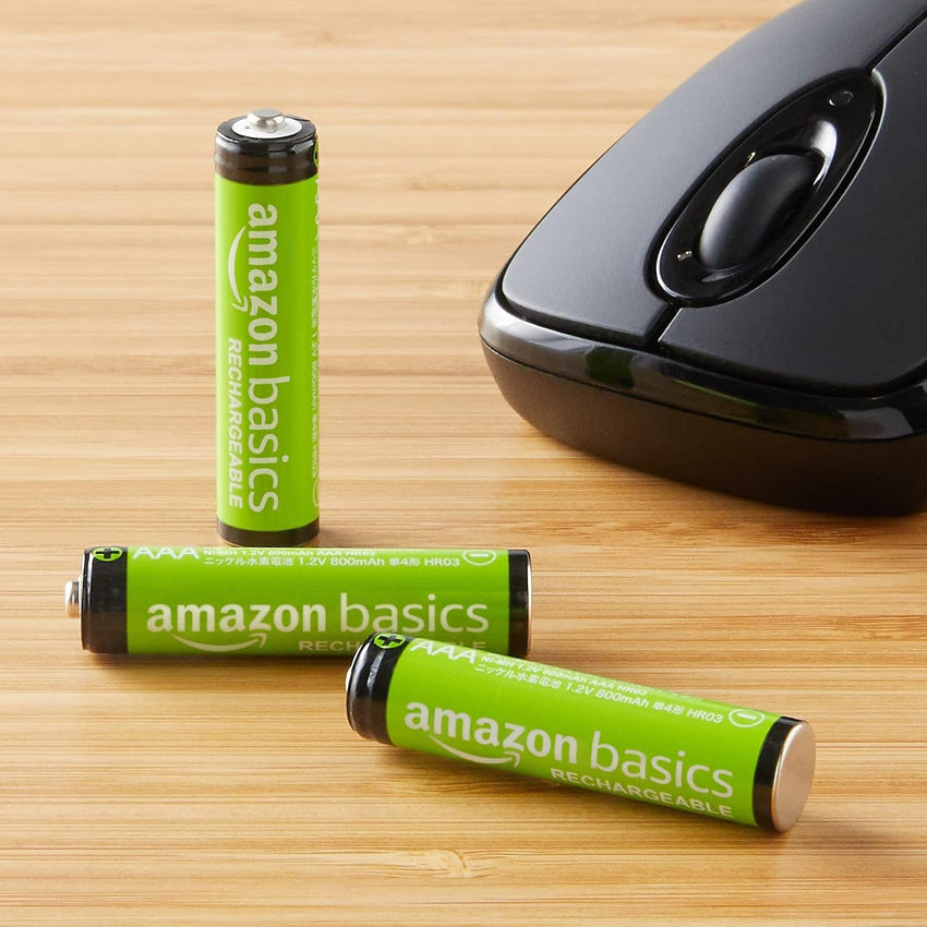 Amazon Basics 8-Pack Rechargeable AAA NiMH Performance Batteries, 800 mAh, 1.2V, Recharge up to 1000x Times, Pre-Charged