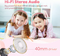 EarFun K2 Kids Bluetooth Headphones for School, Kids Headphones with Mic | Volume Limited, 40H Playtime, Built-in Mic, Stereo Sound, Foldable Over-Ear Headphone for Kids/Toddler/Travel/Tablet, Pink