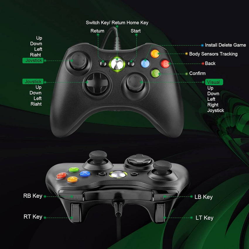 Controller for Xbox 360 PC, USB Game Controller, Upgraded Design Ergonomic Cable Controller for Xbox 360 Slim and PC with Windows XP/Vista/7/8/8.1/10