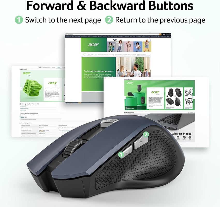 acer Wireless Mouse, INCL Batteries 3 Adjustable DPI Ergonomic Computer Mouse 2.4GHz with USB Receiver, 6 Buttons, Cordless Optical Tracking, Battery Indicator, Portable Mice Wireless for Laptop, PC, Desktop, Mac