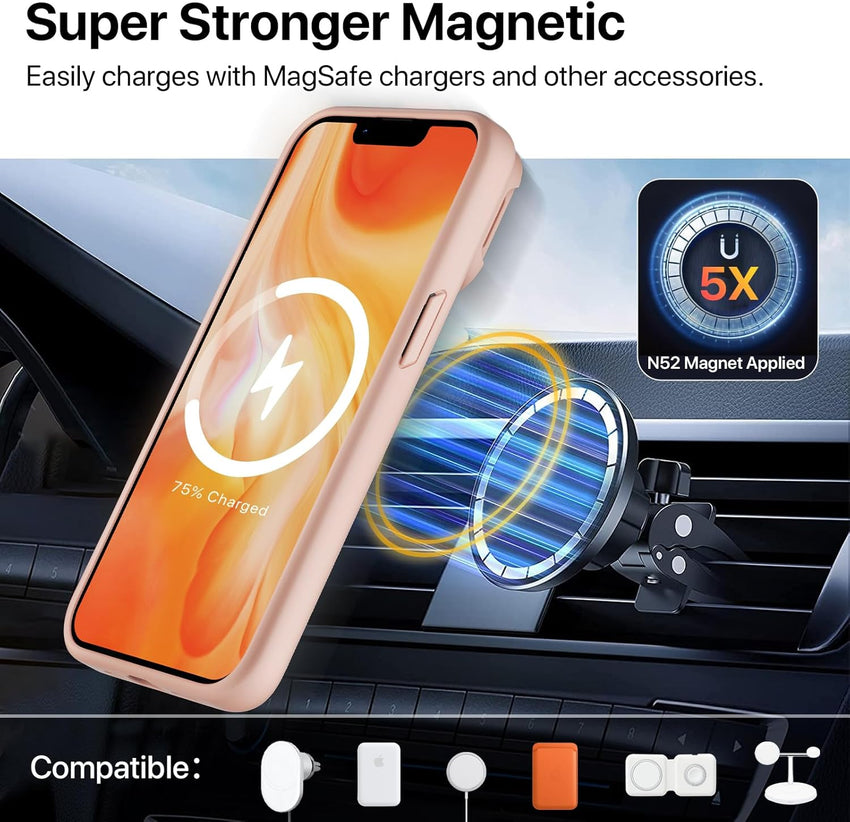 GOODVISH Newest Magnetic Case for iPhone 14 Case/iPhone 13 Case Compatible with Magnetic [Magic Camera Stand+2 Screen Protector] All-in-1 Shockproof Slim Hard Translucent Matte Phone Case Cover, Pink