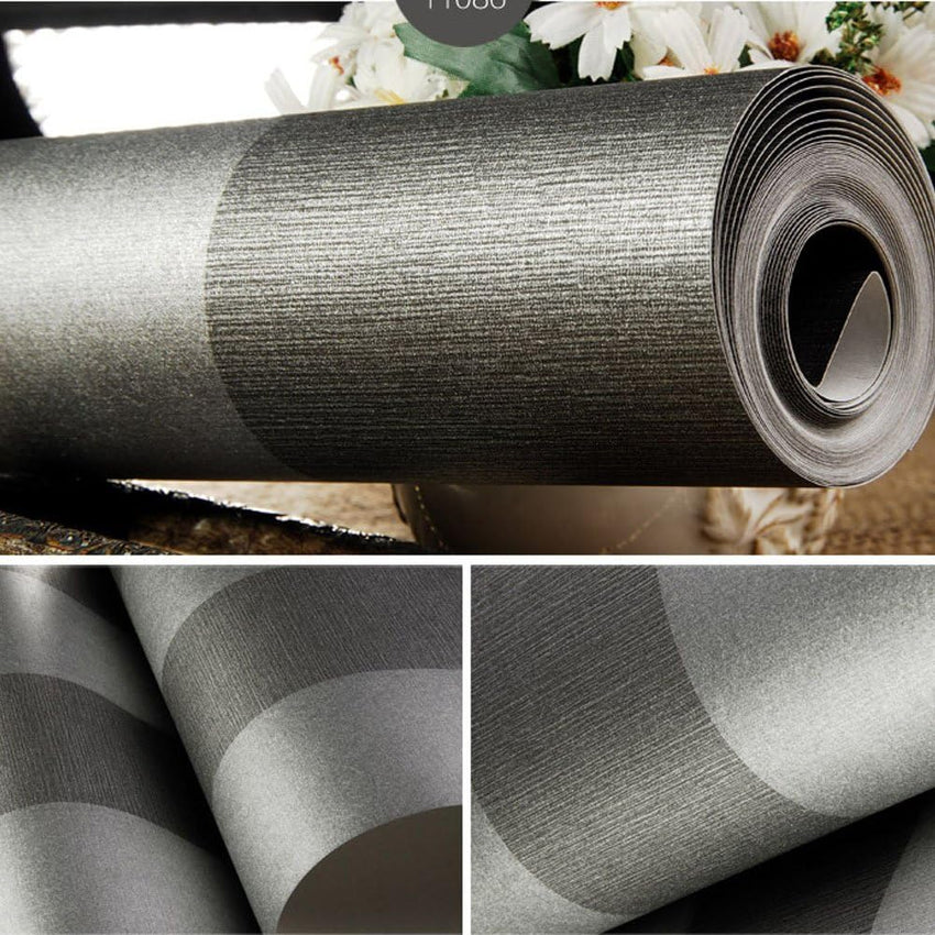 Vertical Striped Non-Woven Wallpaper Roll Minimalist Modern Non-Pasted for Living Room Bedroom Black Grey 1.73' x 32.8'