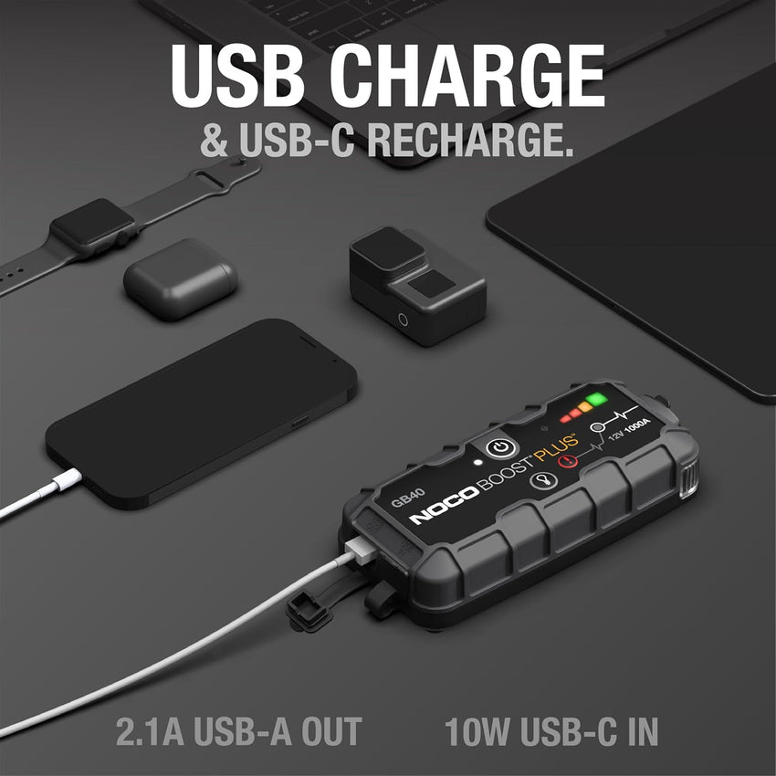 NOCO Boost GB40: 1000A UltraSafe Jump Starter - 12V Lithium Battery Booster Pack, Portable Jump Box, Power Bank & Jumper Cables - for 6.0L Gas and 3.0L Diesel Engines