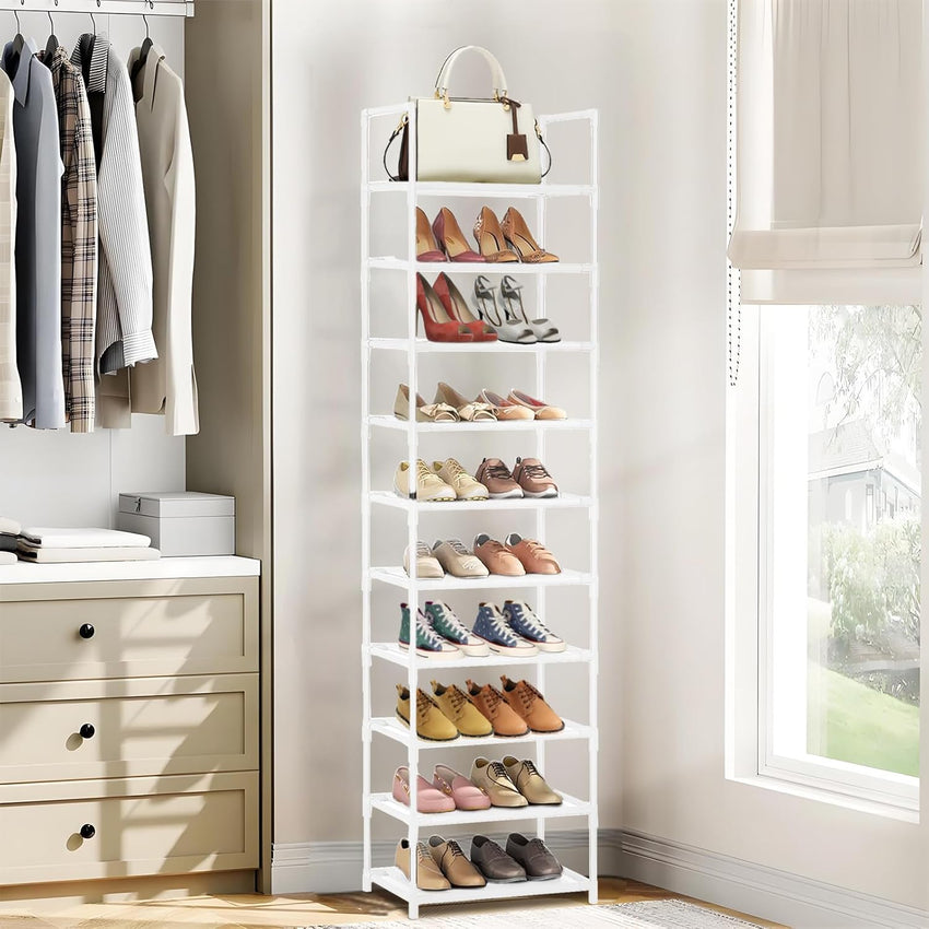 barsone Shoe Rack 10 Tier Tall Shoe Racks Storage,20-25 Pairs shoe storage Metal Shoe Shelf, Stackable Shoe Stand Organizer for Narrow Space Closet Entryway Hallway