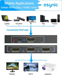 eSynic Professional HDMI Splitter 4K@30HZ 1In 3Out Metal Shell 3 Way HDMI Splitter HDCP 1.4 Hdcp Bypass Splitter Stable Signal Transmission Supports Dolby PCM for Lap-top HDTV PS4 Blu-ray etc