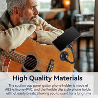 Agatige Guitar Phone Holder, 360 Degree Rotating Guitar Bass Head Phone Holder Smartphone Mount Clip 4/4 Violin Removable Suction Cup Panel for Acoustic Electric Guitar Music Recordings