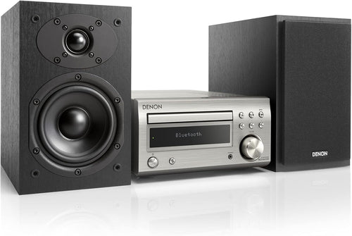 Denon D-M41DAB Mini Hifi System, CD Player with Speakers, Audio Receiver, Bluetooth, 2x30W + Subwoofer PreOut, FM Radio/DAB/DAB+ Tuner, 2x Digital Optical Input & 1x Headphone Output - Silver