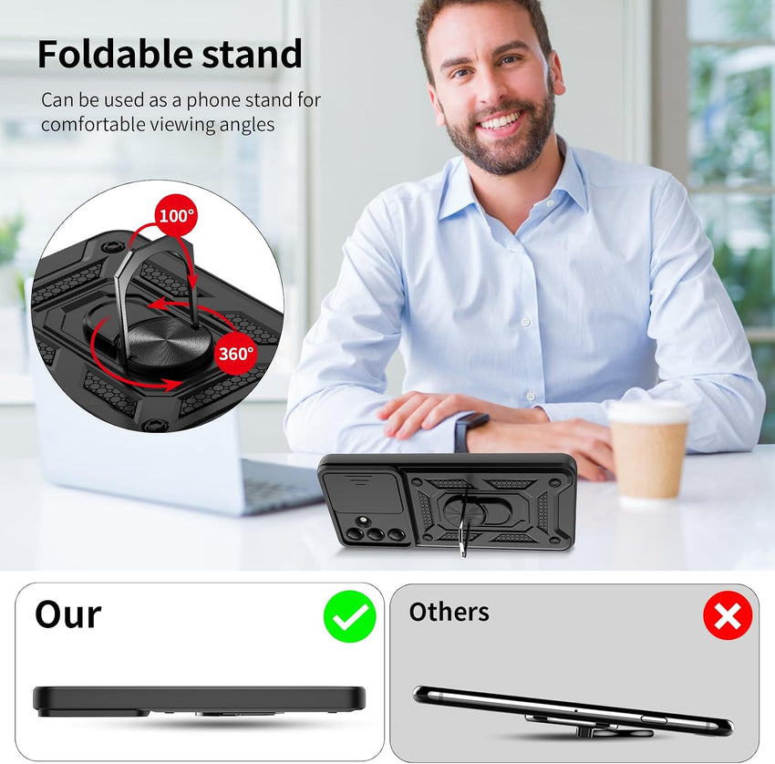Phone Case for Samsung Galaxy S25 FE 5G Case with Ring Kickstand NO Screen Protector, Slide Camera Full Body Protective Shockproof Silicone Tough Hard Armour S25 FE Cover