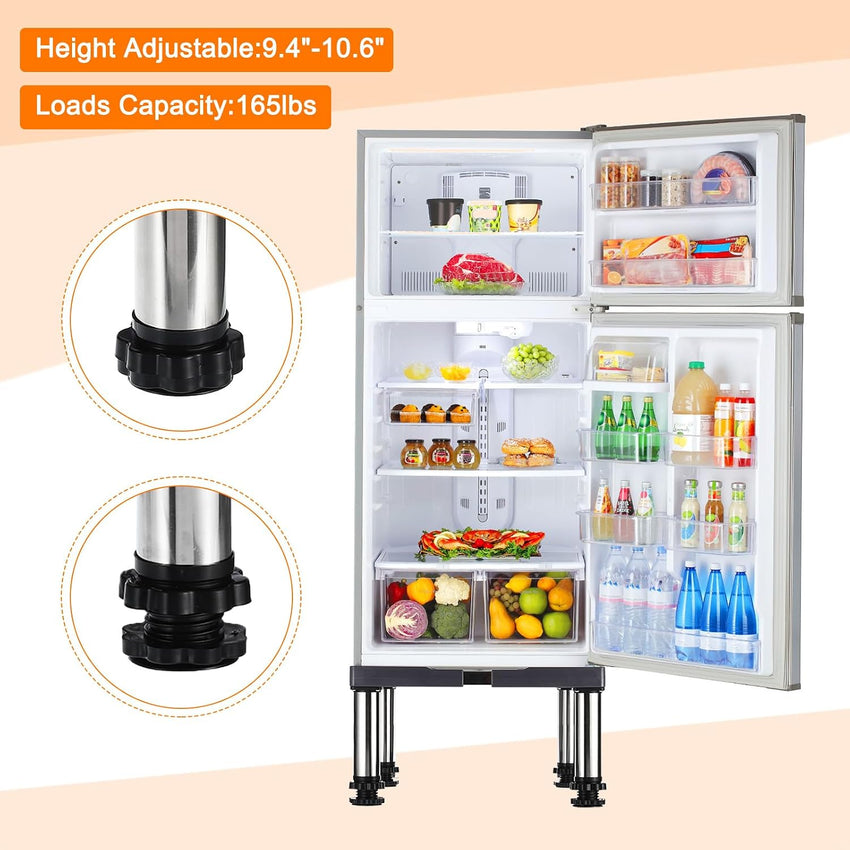 PATIKIL Mini Fridge Stand, 4 Strong Feet Laundry Stand Base Multi-Functional Adjustable Base Tray Anti-Vibration for Refrigerator Washing Machine Dryer Dishwasher AC, 9.4"-10.6" Height