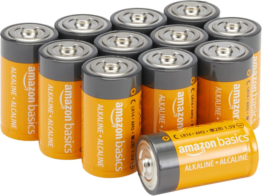 Amazon Basics C Cell Alkaline All-Purpose Batteries, 1.5 Volt, Long-Lasting Reliable Power, 5-Year Shelf Life, 12-Pack