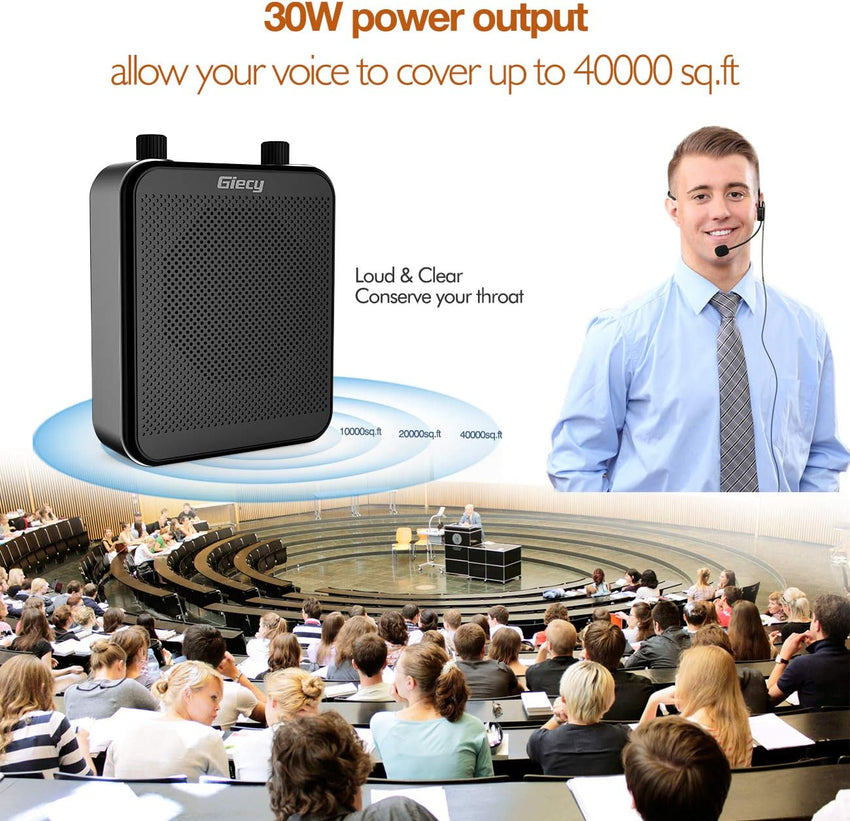 Giecy Portable Voice Amplifier with Headset Microphone 30W Rechargeable Battery 2800mAh Powerful Sound System for Teachers, Guides, Coaches, Presenters