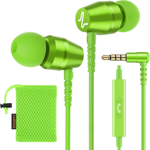 Ludos OMNITONE Wired Earbuds in-Ear Headphones, Earphones with Microphone, 5 Years Warranty, Noise Isolation Corded for 3.5mm Jack Ear Buds for iPhone, iPad, Samsung, Laptop, Gaming, Sports - Green