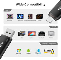 KOOTION 2-in-1 Dual USB A & C OTG Flash Drive - 128 GB for Android, Tablet, Laptop (Black)