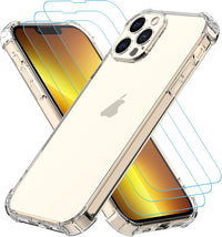 Totill 4 in 1 Case for iPhone 13 pro with [3 Pack] Tempered Glass Screen Protectors, Crystal Clear Phone Cover, Scratchproof and Shockproof, Compatible with Wireless Charger and Bike Phone Holder