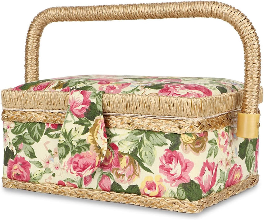 Vintage Sewing Basket Fabric Craft Storage Organizer with Handle Ã¢ÂÂ Garden Rose