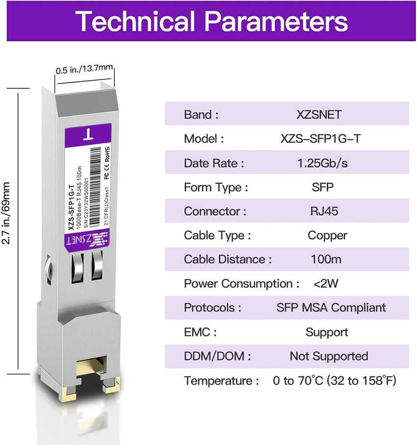 XZSNET 1000BASE-T SFP Transceiver Copper Module for Cisco & More â 1.25G RJ45