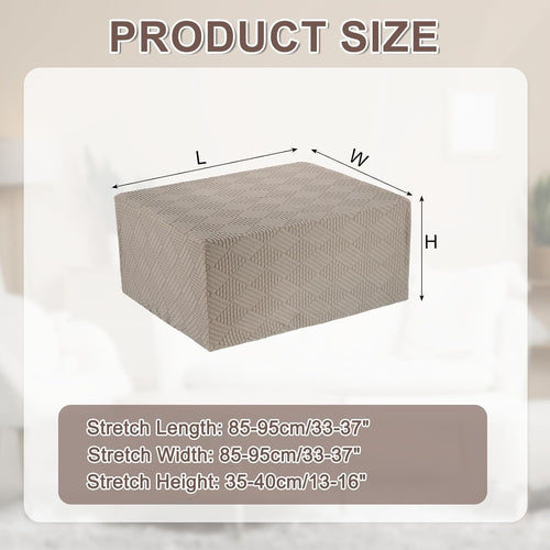 Stretch Foot Stool Cover Stripe Square Foot Stool Slipcover with Elastic Furniture Protector for Living Room Bedroom Fit Length 85-95cm / 33"-37", Large, Khaki