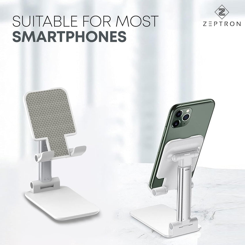 ZEPTRON Mobile Stand Holder - Portable & Adjustable Desk Cell Phone Stand for iPhone 15 14 Pro Max Plus, 13 12 Pro Max Mini, 11 Pro, Xs, XR, X, 8, 6s, SE, Samsung S23, 4"-8" Mobile Phones