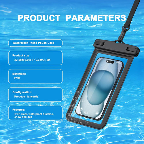 [1 Pack] Waterproof Phone Pouch Case, IPX8 Universal Waterproof Phone Casefor Swimming Dry Bag with Clip Strap for iPhone 16 15 14 13 12 11 Pro Max Plus Mini, Xs XR, Samsung S25 S24, Up to 7â