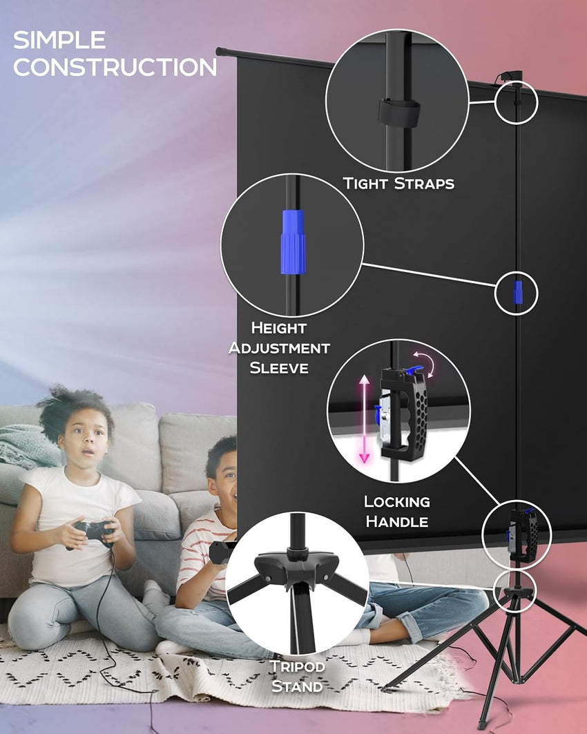 PropVue Projector Screen with Stand 100-120 inch - Indoor and Outdoor Projection Screen for Movie or Office Presentation - Adjustable from 16:9 to 4:3 HD Premium Wrinkle-Free Tripod Screen