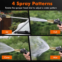 RESTMO Hose Pipe Spray Gun High Pressure, Heavy Duty Pure Brass Nozzle Head, Metal Hand Sprayer for Car Washing, Garden Cleaning, Lawn and Plant Watering, Thumb Flow Control, 4 Spray Patterns