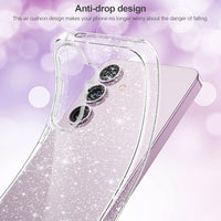 AROYI 3 in 1 Clear Glitter Case for Samsung Galaxy S24 S25 5G Case with 2 Tempered Glass Screen Protector, Soft Bumper Anti-Scratch Sparkle Bling Women Girls Samsung Galaxy S24 S25 Phone Case Cover