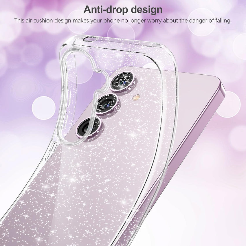AROYI 3 in 1 Clear Glitter Case for Samsung Galaxy S24 S25 5G Case with 2 Tempered Glass Screen Protector, Soft Bumper Anti-Scratch Sparkle Bling Women Girls Samsung Galaxy S24 S25 Phone Case Cover