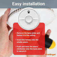 FireAngel Optical Smoke Alarm Replaceable Battery Test/Silence â White 90x35mm