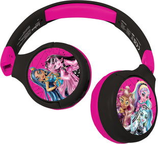 LEXIBOOK, Monster High, 2-in-1 Bluetooth & Wired Headphones with microphone and control buttons, Foldable and Adjustable, Long-lasting rechargeable battery, Pink/black, HPBT010MH