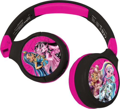 LEXIBOOK, Monster High, 2-in-1 Bluetooth & Wired Headphones with microphone and control buttons, Foldable and Adjustable, Long-lasting rechargeable battery, Pink/black, HPBT010MH