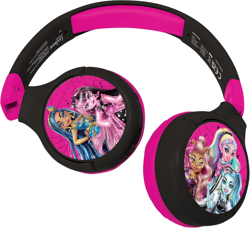 LEXIBOOK, Monster High, 2-in-1 Bluetooth & Wired Headphones with microphone and control buttons, Foldable and Adjustable, Long-lasting rechargeable battery, Pink/black, HPBT010MH