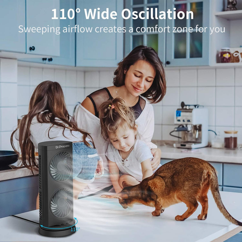 Dr. Prepare Tower Fan Oscillating Fan, Portable Desk Fan with 3-Speed Options, 110Â° Oscillation, 3 Timers, Personal Quiet Table Fan for Home Office Desktop Bedroom