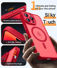 CANSHN Magnetic Compatible with iPhone 14 Pro Case(6.1 Inch), Upgraded [Full Camera Protection] [Compatible with Magsafe] [Translucent Matte] Shockproof Protective Phone Case Cover - Red