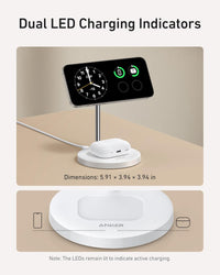 Anker MagGo 2-in-1 Wireless Charging Station, MagSafe Charger Compatible, Qi2 Certified 15W Wireless Stand, Apple Watch Charger for iPhone 16/15/14 Series, AirPods (No AC Adapter)