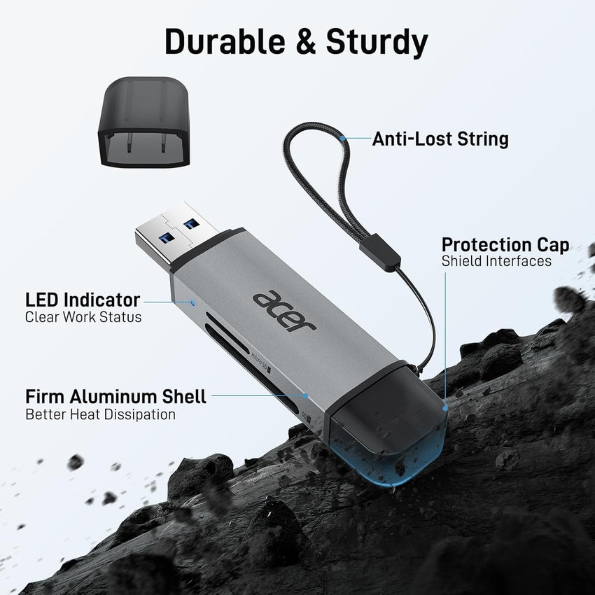 Acer SD Card Reader, USB C & USB 3.0 Memory Card Reader Adapter Supports SD/Micro SD/SDHC/SDXC/MMC, Compatible with iPhone 17 16 15 Series, MacBook Pro/Air, iPad Pro 2021, Galaxy S26, XPS 13, etc.