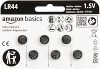 Amazon Basics 6-Pack LR44 Alkaline Button Coin Cell Battery, 1.5 Volt, Long Lasting Power, Mercury-Free,packaging may vary