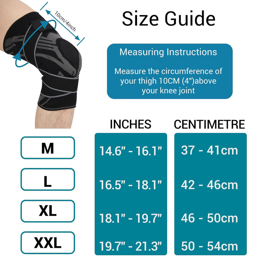 Knee Support Brace Adjustable Compression Sleeve for ACL & Arthritis Black M